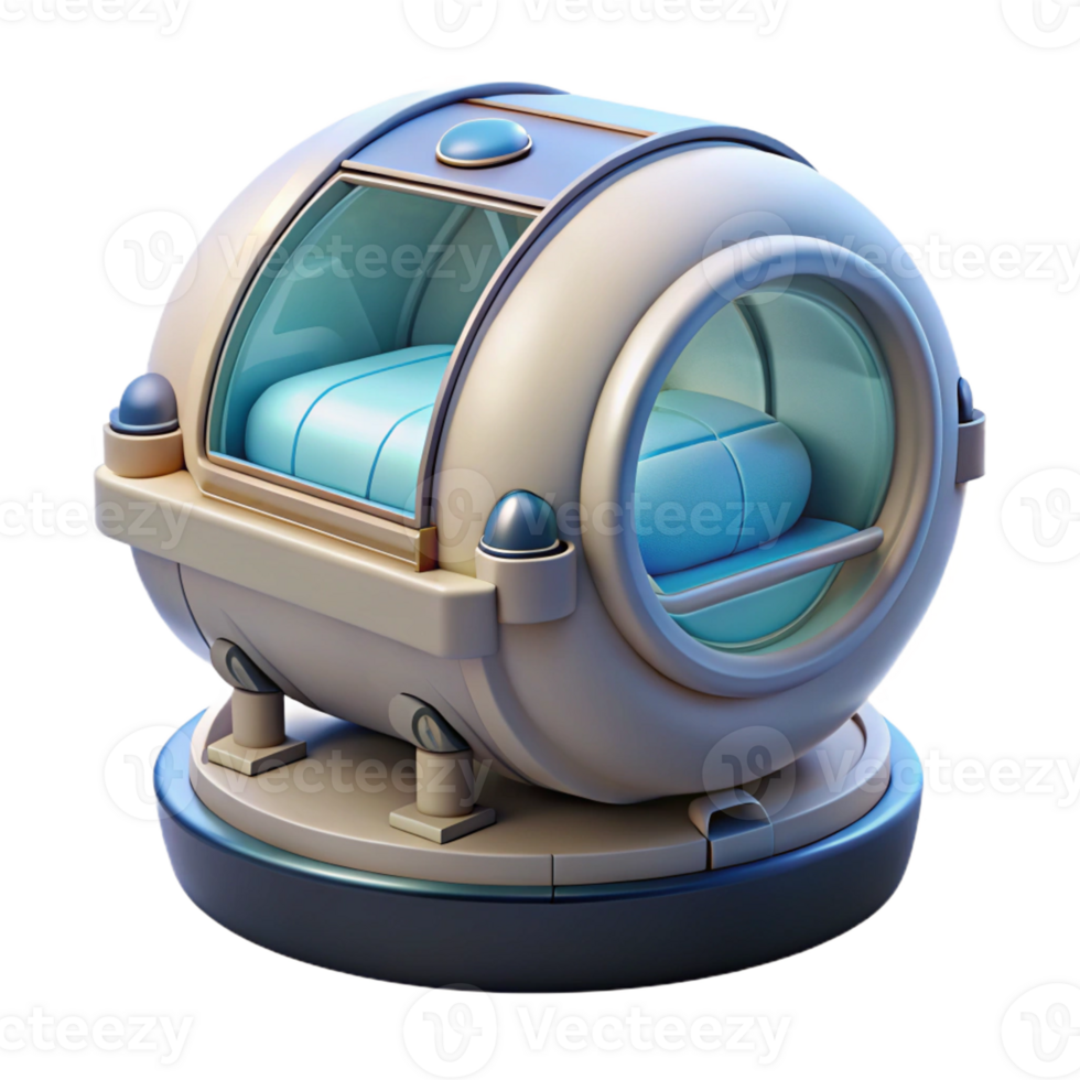 impressive abstract Isolated cutout, ultra-detailed, hyper-specific concept art style render of a cryogenic sleep pod with Transparent Background perfect clarity png