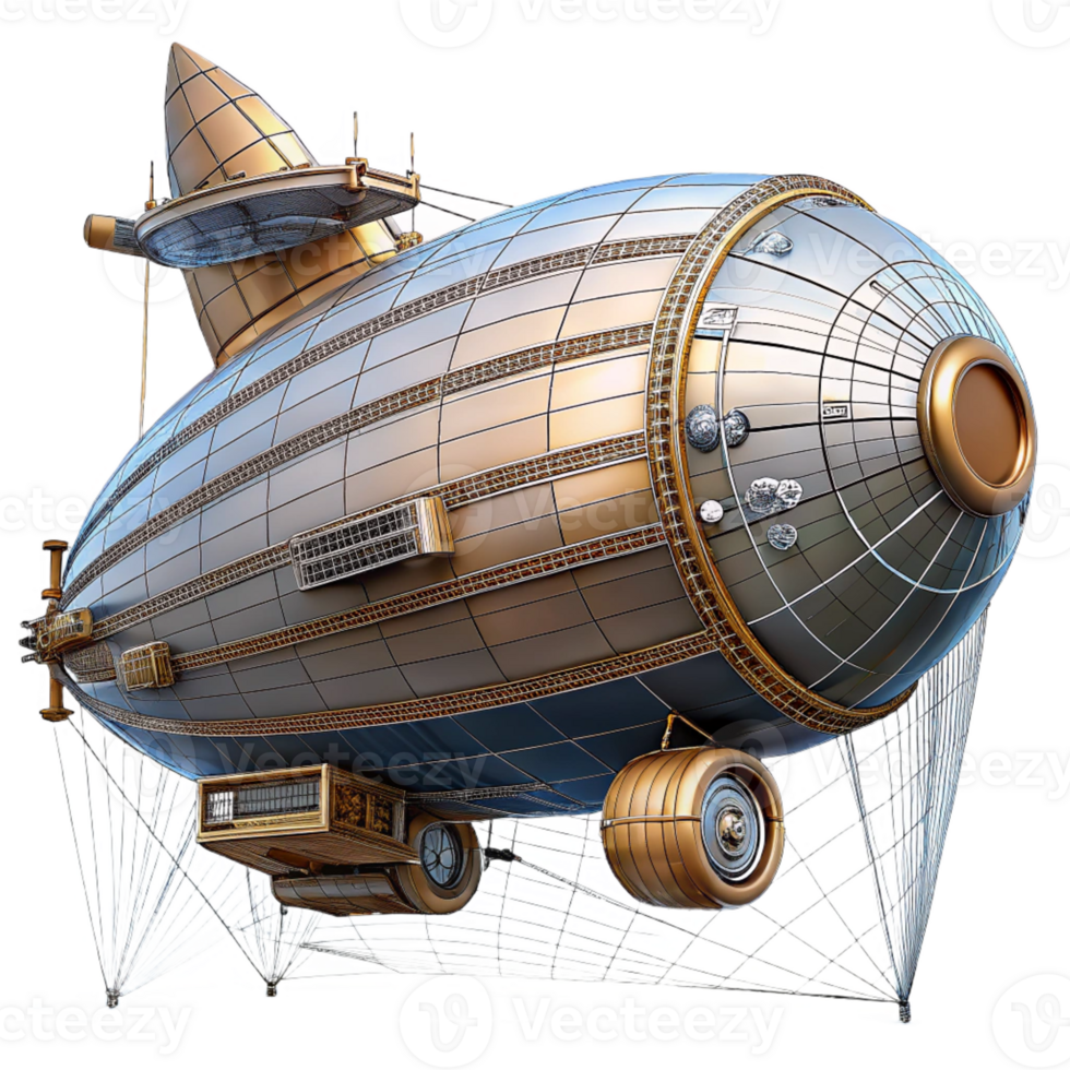elegant notable Steampunk zeppelin blueprint with detailed schematics and annotations with Transparent Background png