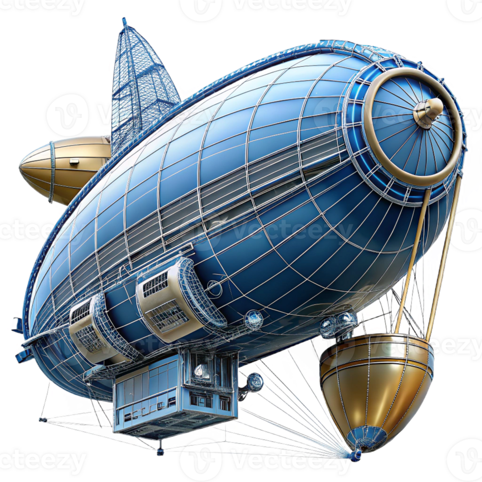splendid standout Steampunk zeppelin blueprint with detailed schematics and annotations with Transparent Background png