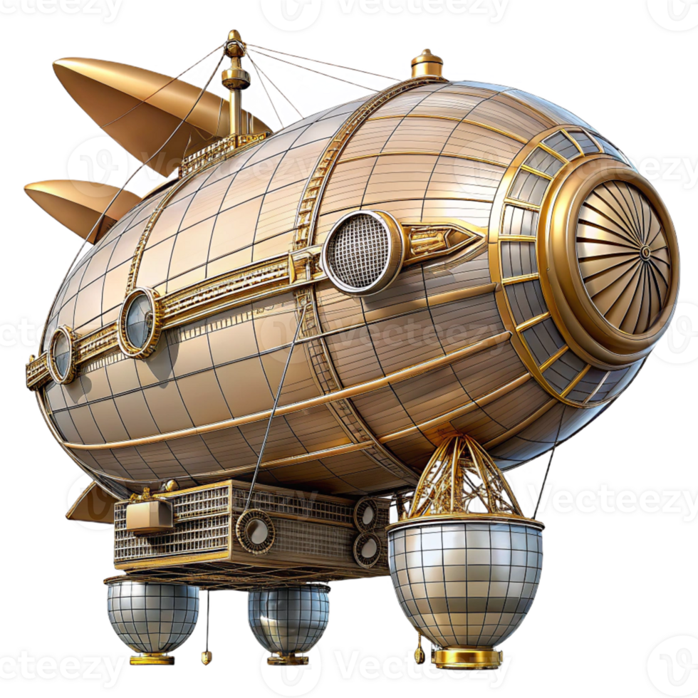 majestic art deco Steampunk airship blueprint with detailed schematics and annotations with Transparent Background luxury png
