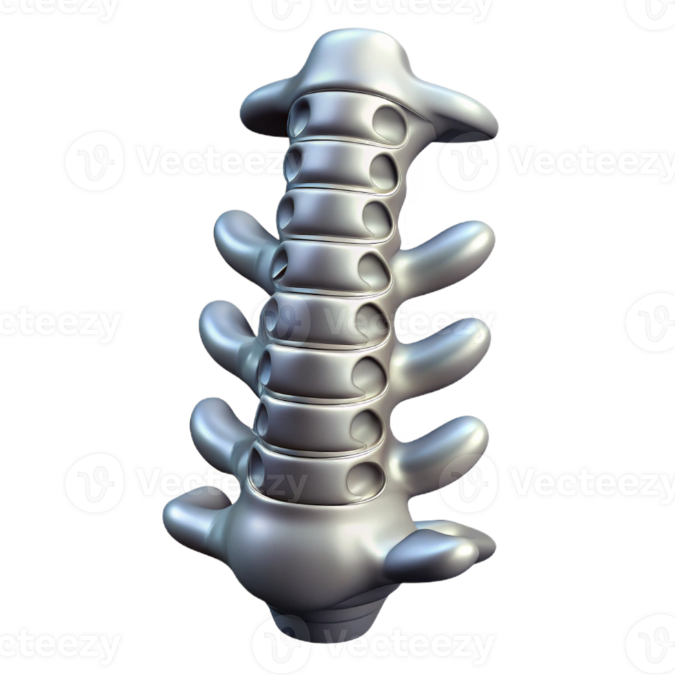 inspired rustic Concept art style, isolated cutout of a biomechanical spine with flexible metallic vertebrae with Transparent Background gallery standard png