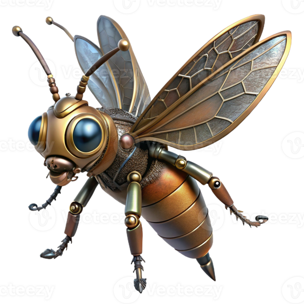 signature elegant Steampunk insect automaton with articulated legs and delicate wings with Transparent Background precision png