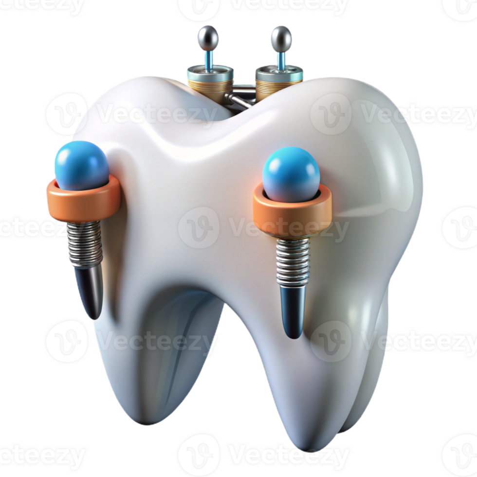 impressive coveted Professional render, hyper-specific isolated cutout of a biomechanical tooth with internal sensors and drills with Transparent Background png