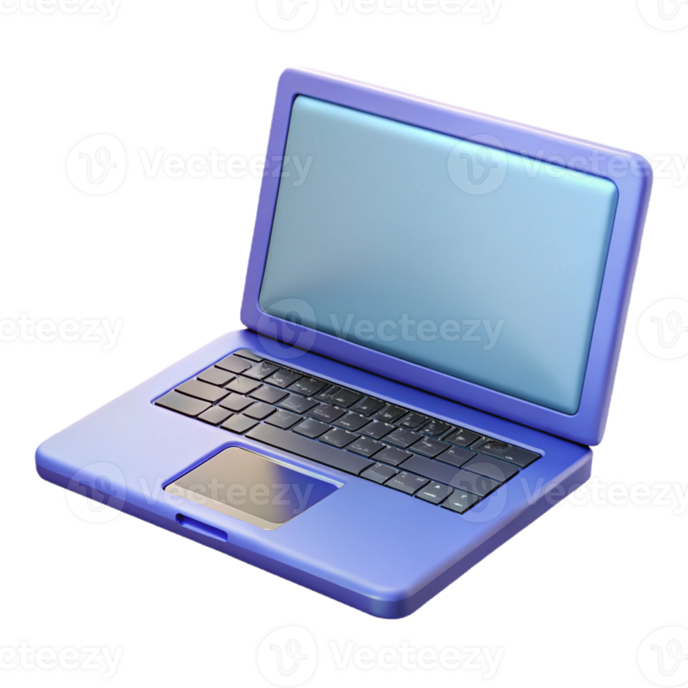 majestic mid-century Laptop computer, open lid, blank screen, with Transparent Background genuine png