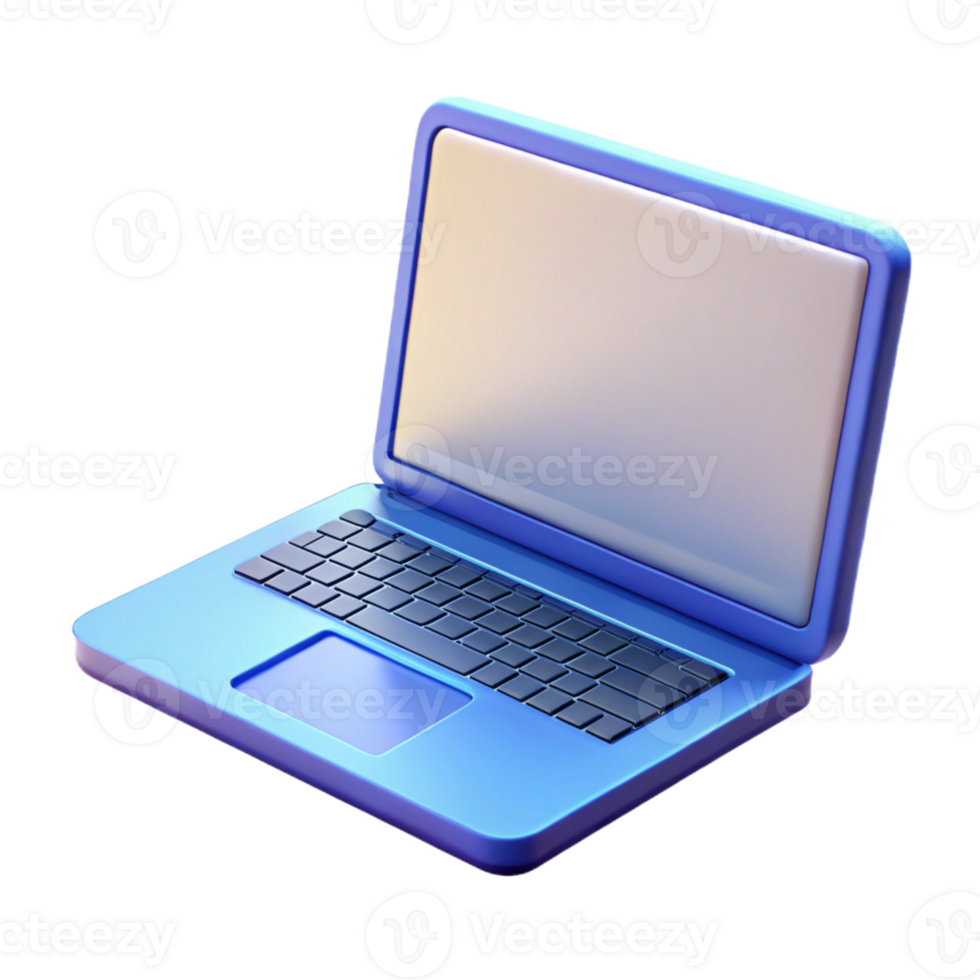 hypnotic harmonious minimalist Laptop computer, open lid, blank screen, with Transparent Background high quality png