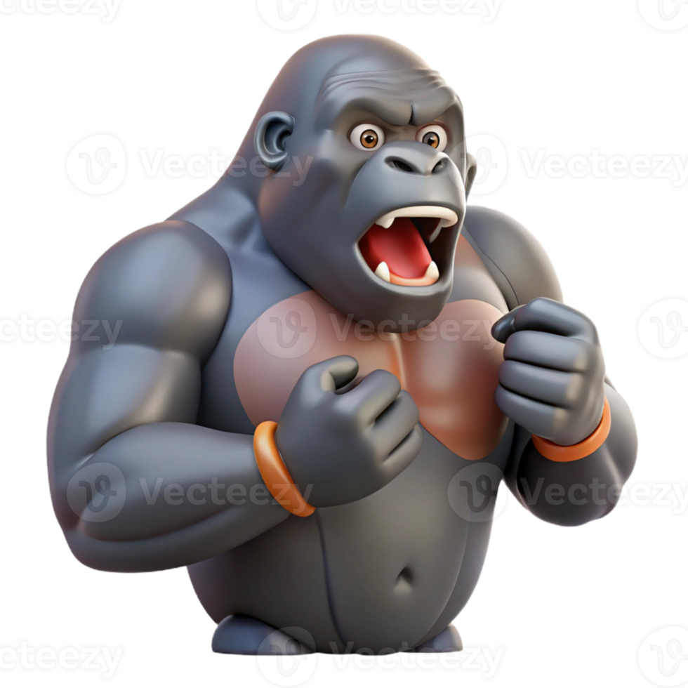 glorious gothic Gorilla, silverback, beating chest with Transparent Background exclusive png