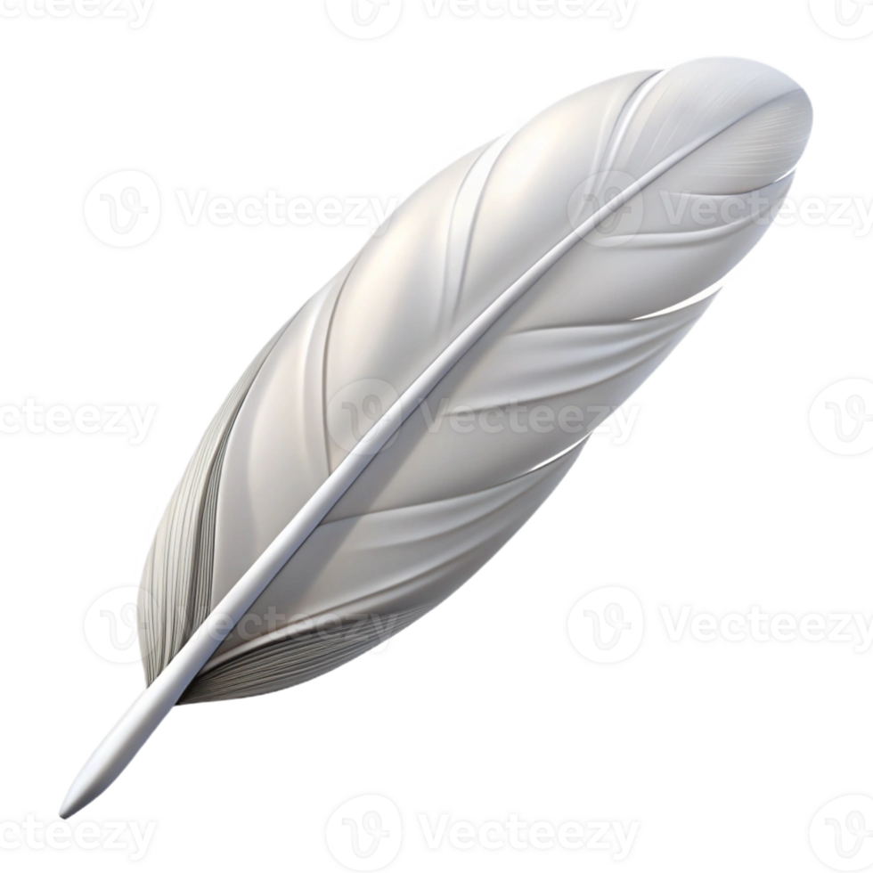 gorgeous inspired Concept art style ultra-detailed isolated cutout of a single feather, white, with Transparent Background png