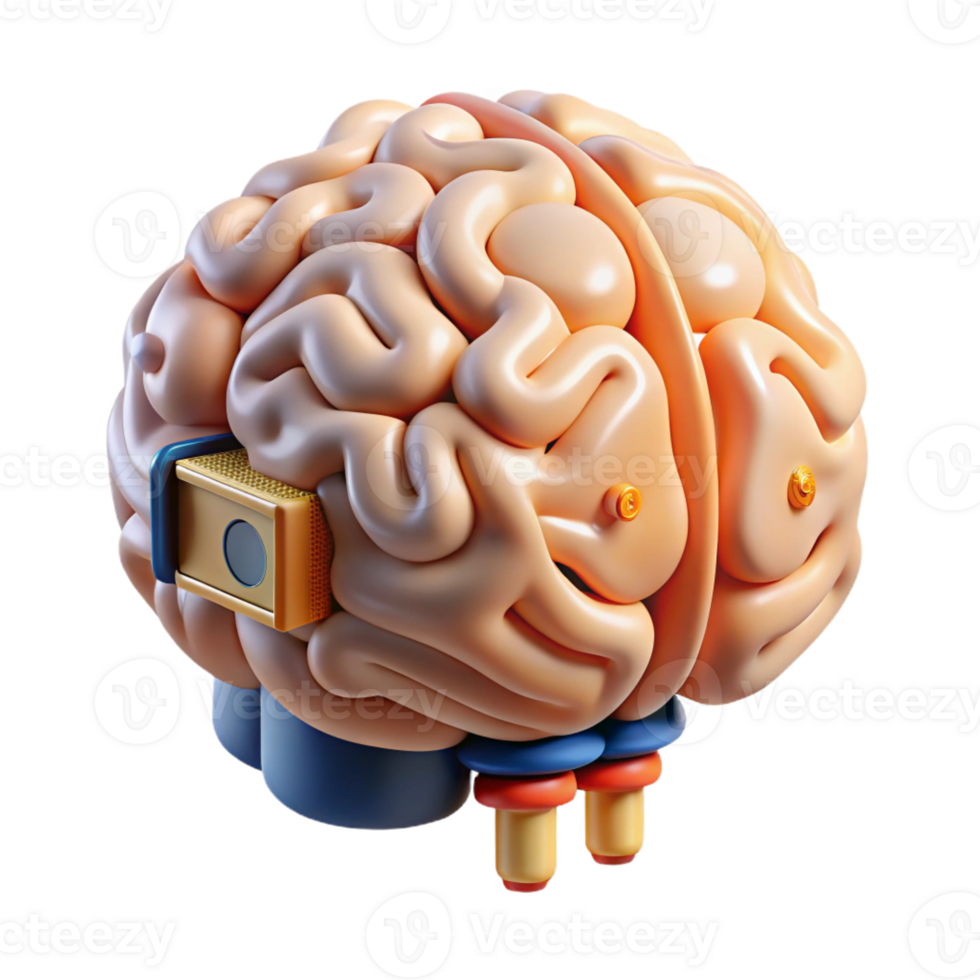 magnificent signature Professional render, hyper-specific isolated cutout of a biomechanical brain with external processing units with Transparent Background png