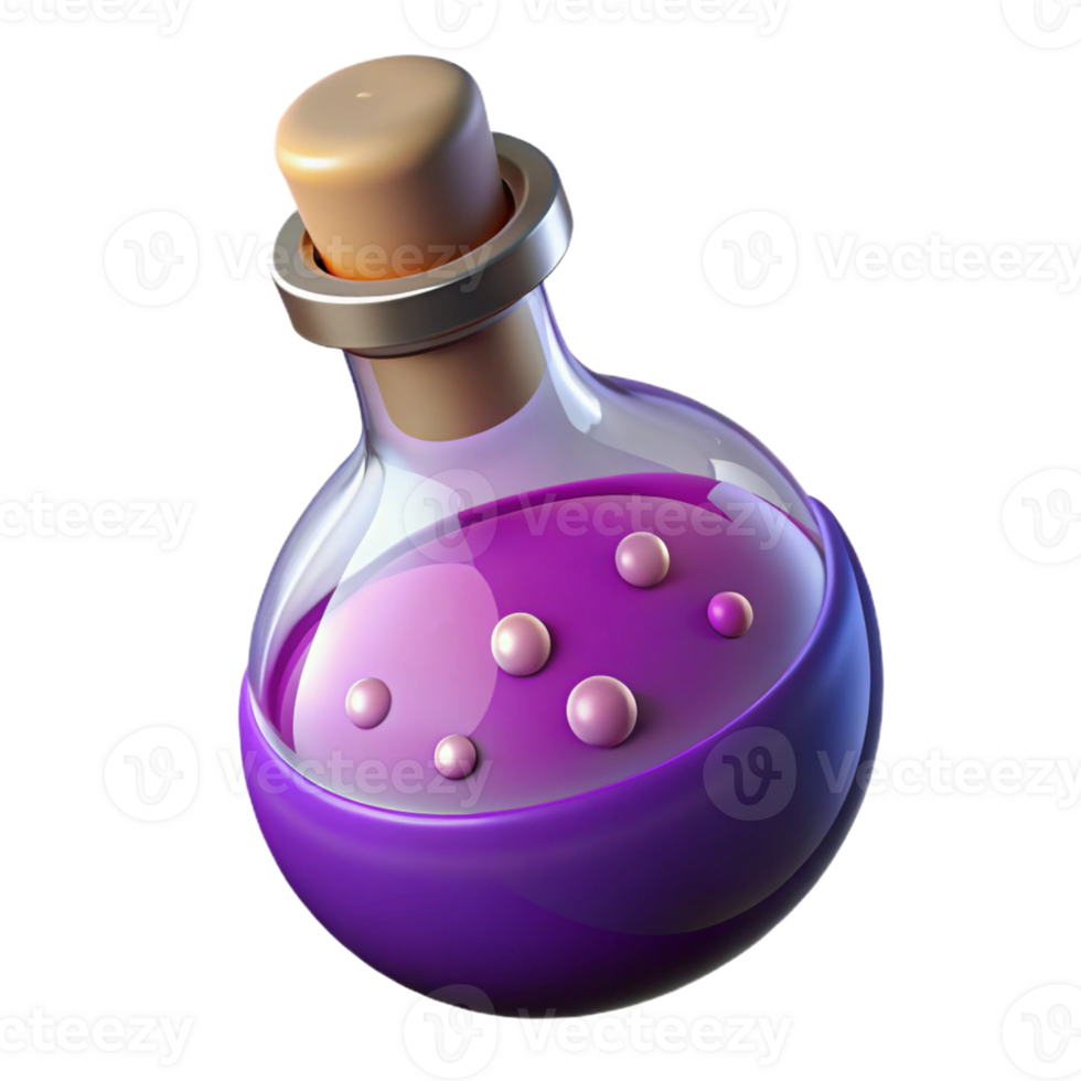 elegant calm geometric A single, stylized potion bottle with bubbling liquid, with Transparent Background expertly shot png