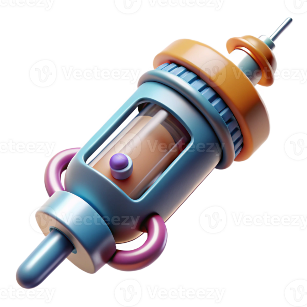majestic distinguished Concept art style, isolated cutout, ultra-detailed, hyper-specific render of a nanite injection device with Transparent Background png