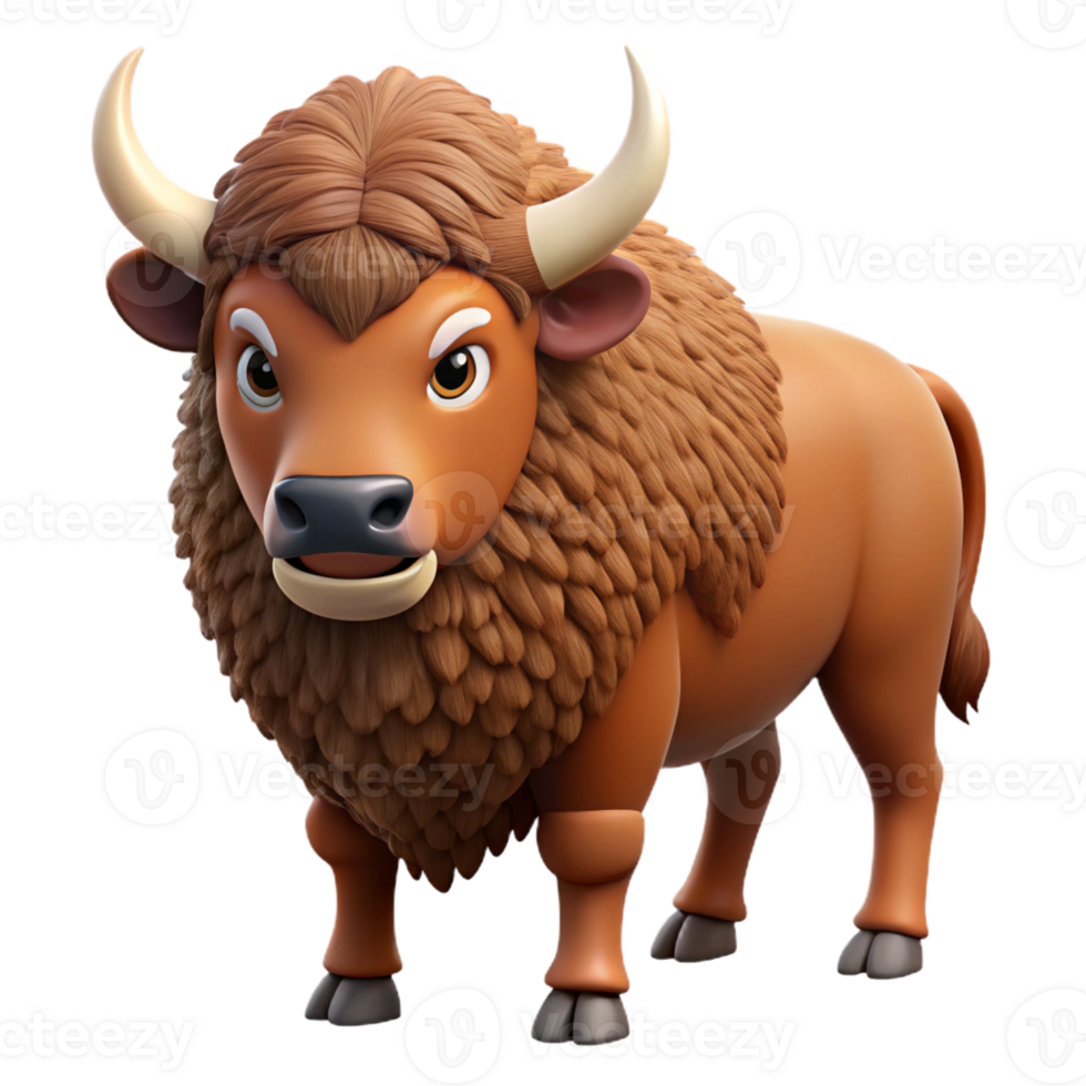 fascinating avant-garde Bison, American, shaggy brown coat with Transparent Background perfect clarity png