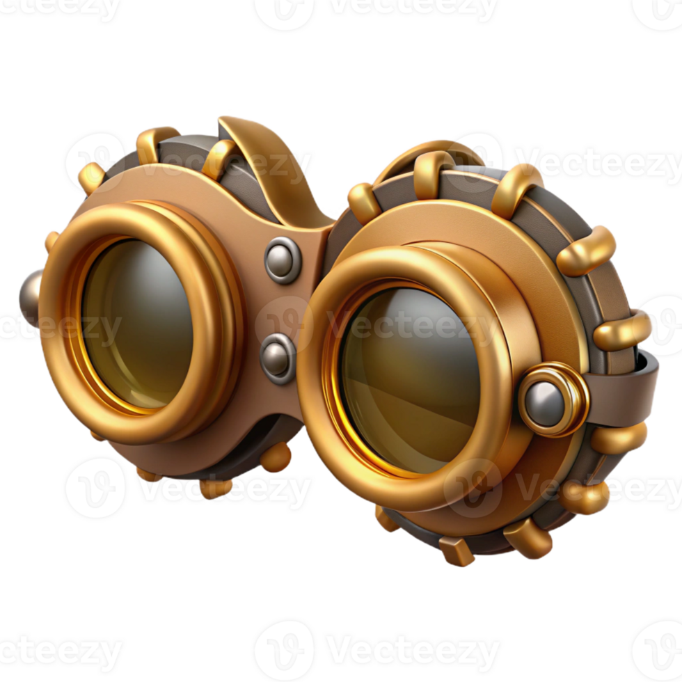 impressive futuristic Steampunk goggles with intricate brass gears and amber lenses with Transparent Background 8K png