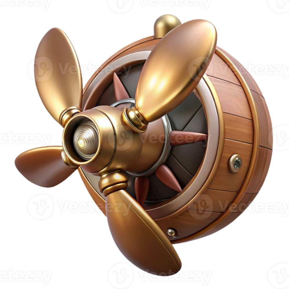 exquisite mid-century Steampunk airship propeller made of polished wood and copper with Transparent Background top-tier png