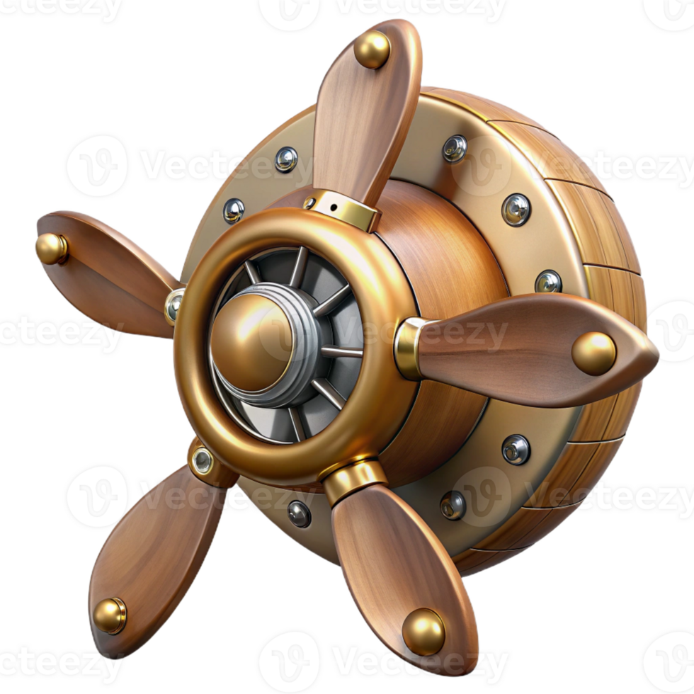 impressive passionate bohemian Steampunk airship propeller made of polished wood and copper with Transparent Background luxury png