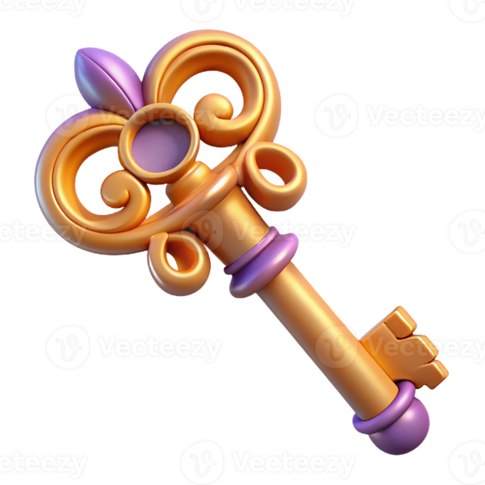 glorious baroque A stylized, vintage key with ornate design, with Transparent Background ultra HD png