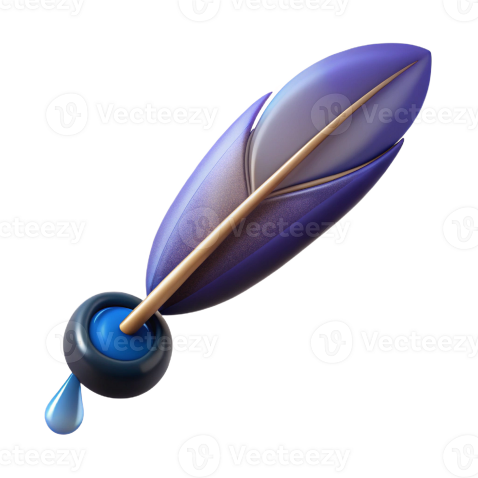 mesmerizing energetic traditional A single, realistic feather pen, with an ink drop forming at the tip with Transparent Background high resolution png