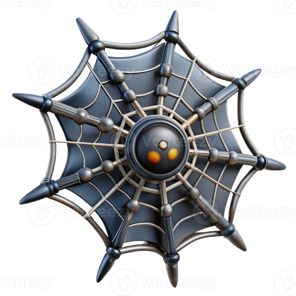 majestic standout Photorealistic, ultra-detailed isolated cutout of a biomechanical spider web with conductive threads and sensors with Transparent Background png