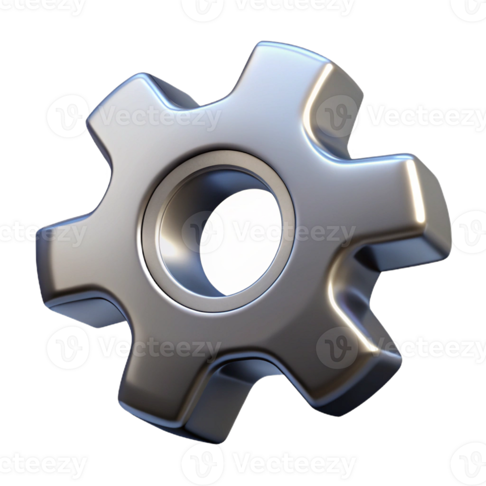 fascinating signature A single, stylized gear, made of polished steel, with intricate teeth with Transparent Background png