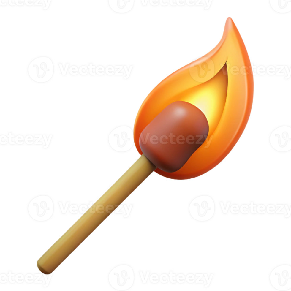 splendid surreal A single, burning matchstick, with a flickering flame with Transparent Background studio quality png