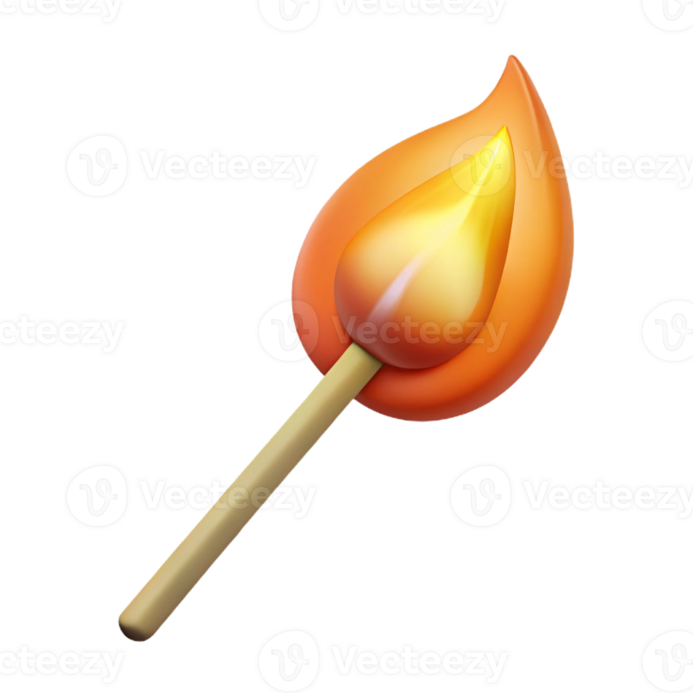 nostalgic alluring A single, burning matchstick, with a flickering flame with Transparent Background museum quality png