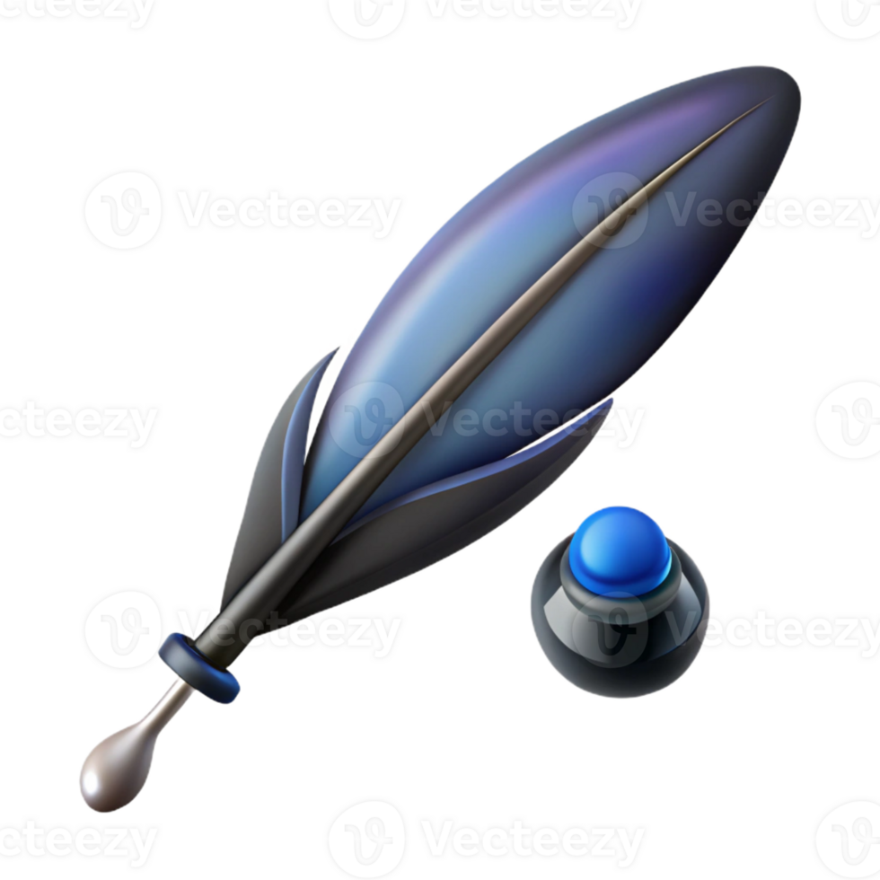 distinctive coastal A single, realistic feather pen, with an ink drop forming at the tip with Transparent Background flawless png