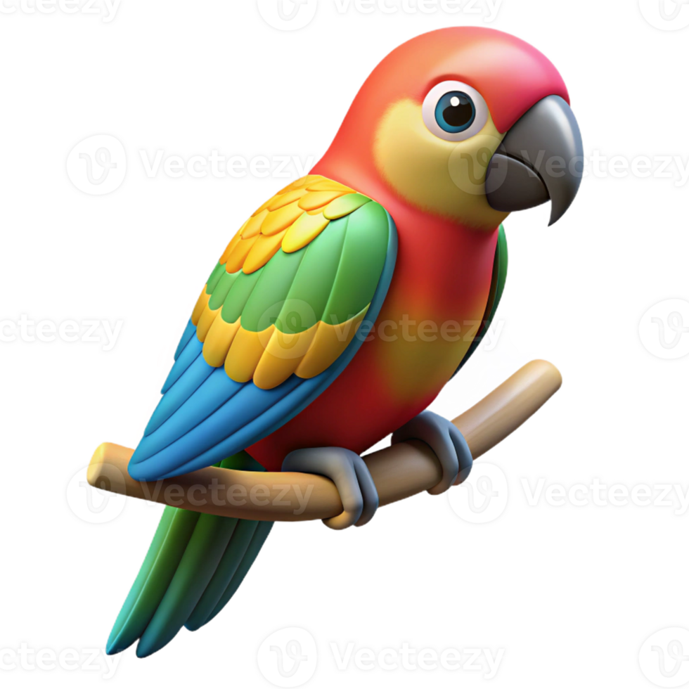 magnificent tropical Parrot, colorful feathers, perched on a branch branch not visible with Transparent Background crisp png