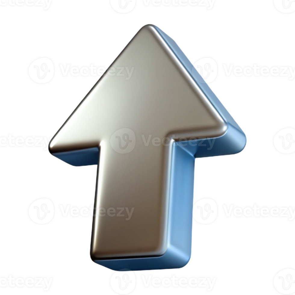 whimsical alluring A stylized arrow icon, pointing upwards, made of brushed aluminum with Transparent Background impeccable png