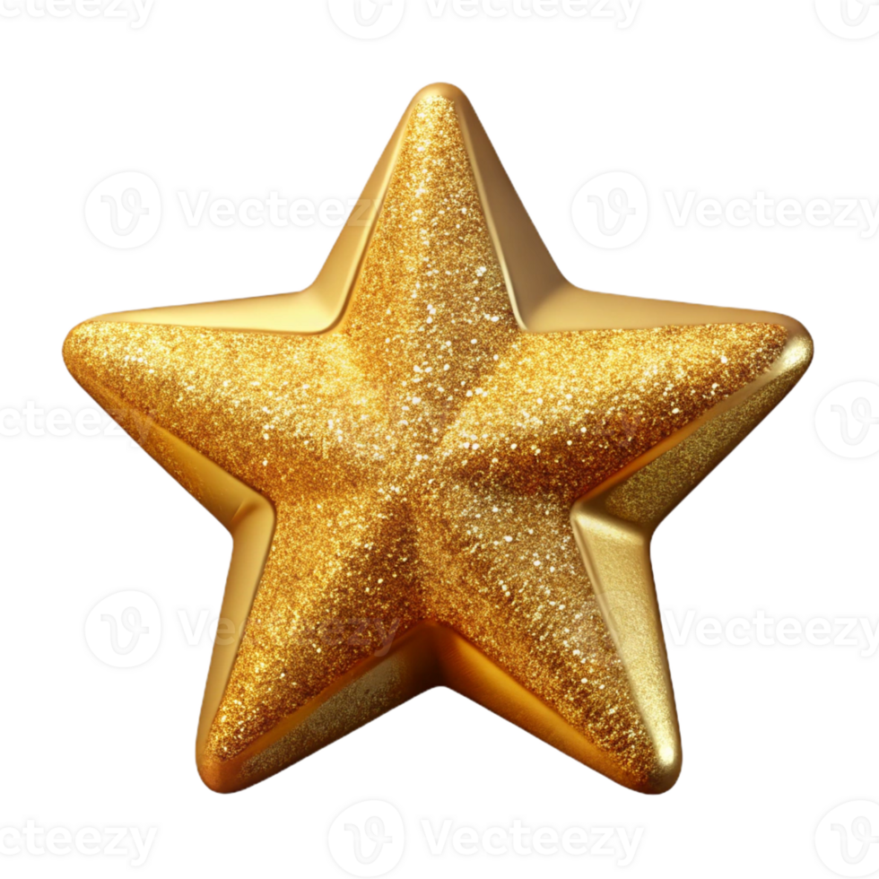 romantic magnificent A stylized star icon, five-pointed, made of sparkling gold glitter with Transparent Background masterfully captured png