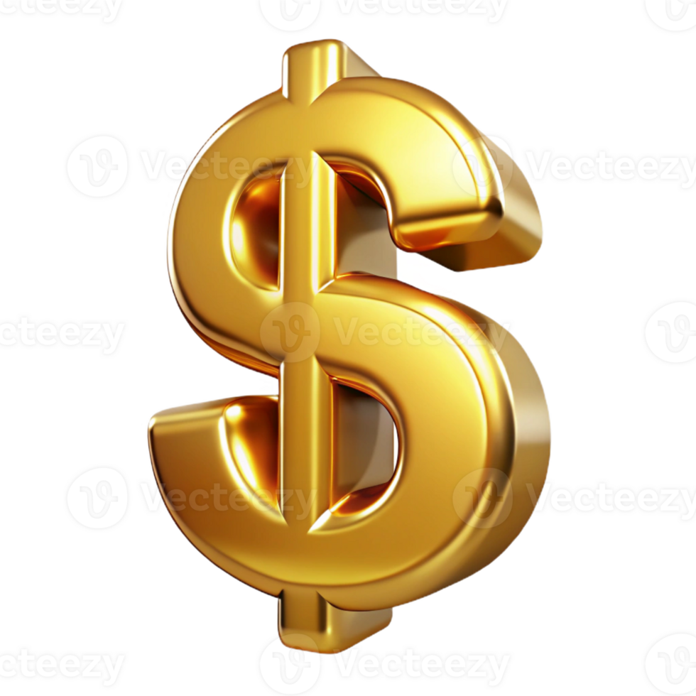 stunning rustic A single, realistic dollar sign, made of polished gold with Transparent Background crisp png