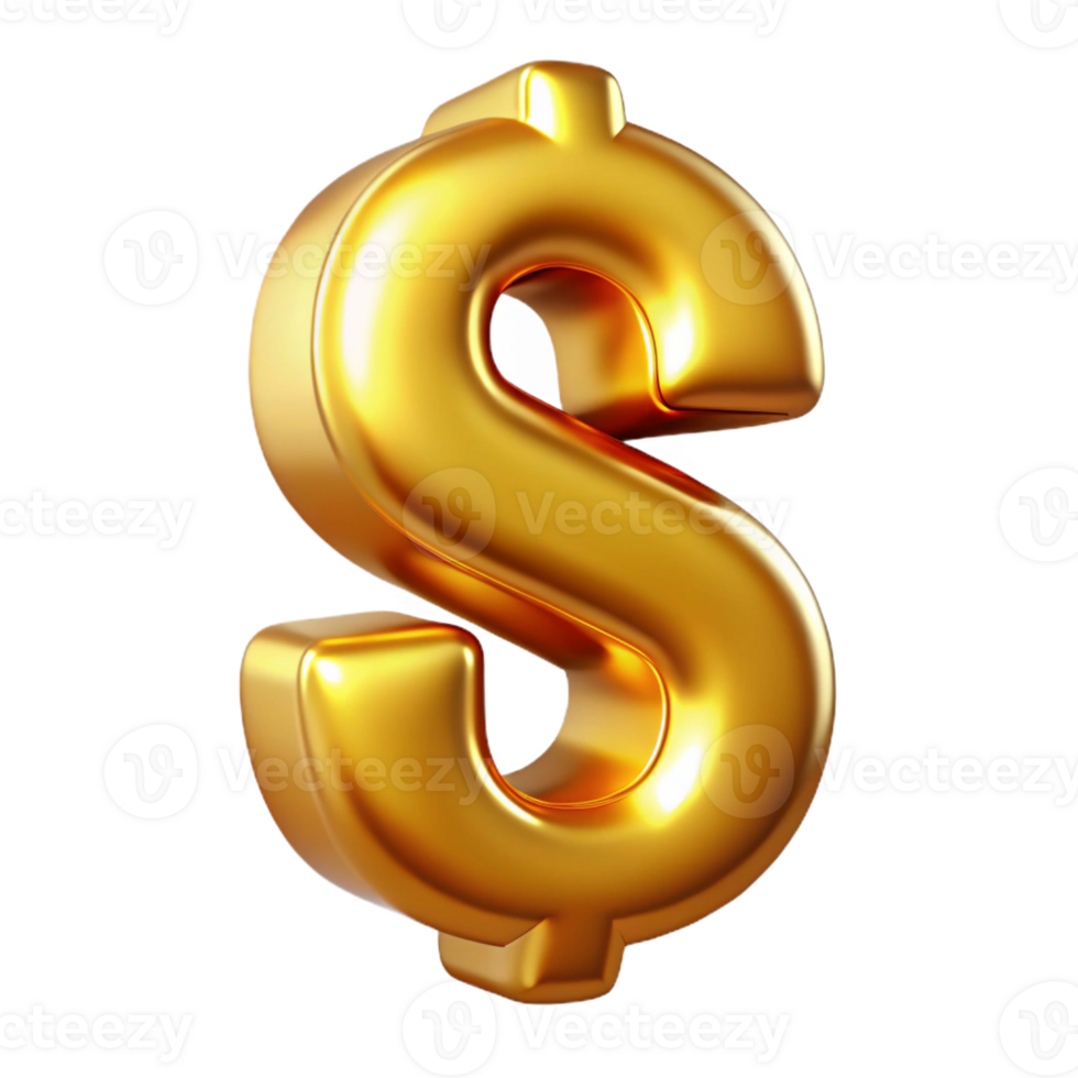 striking whimsical bohemian A single, realistic dollar sign, made of polished gold with Transparent Background authentic png
