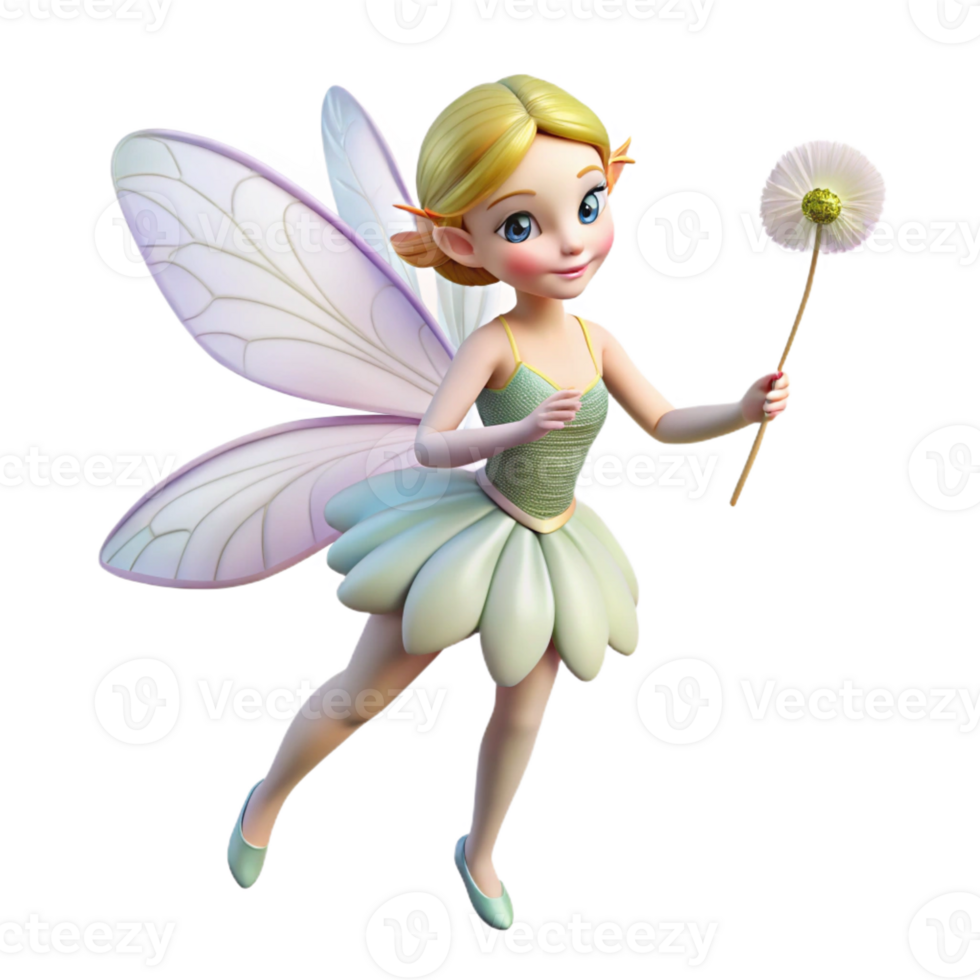 sought-after avant-garde A delicate fairy, iridescent wings, holding a dandelion seed with Transparent Background museum quality png