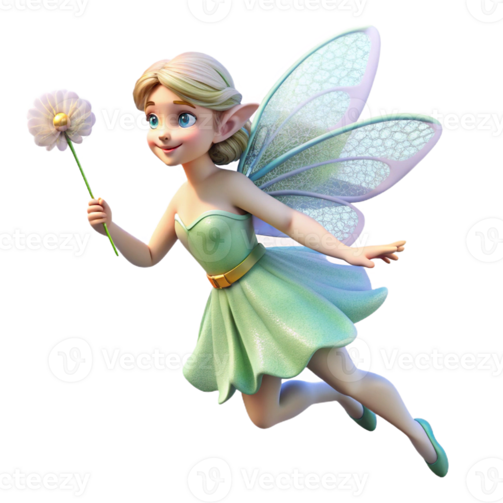 romantic immaculate A delicate fairy, iridescent wings, holding a dandelion seed with Transparent Background 8K png
