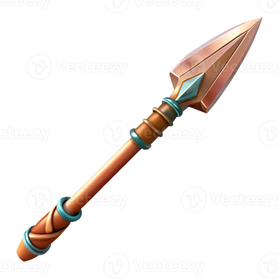 dynamic fascinating Professional render of a photorealistic isolated cutout, ultra-detailed tribal spear with intricate carvings with Transparent Background exclusive png