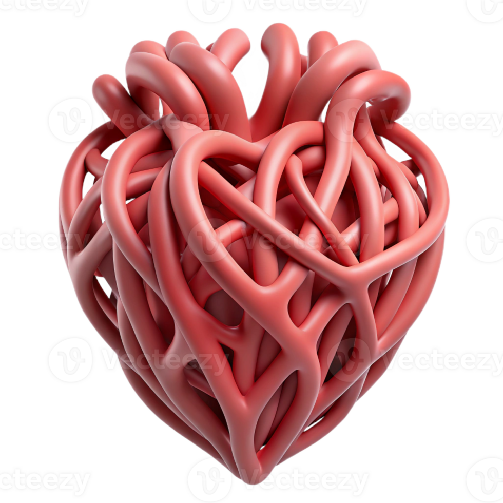 striking art deco A stylized human heart made of intertwined vines with Transparent Background high quality png