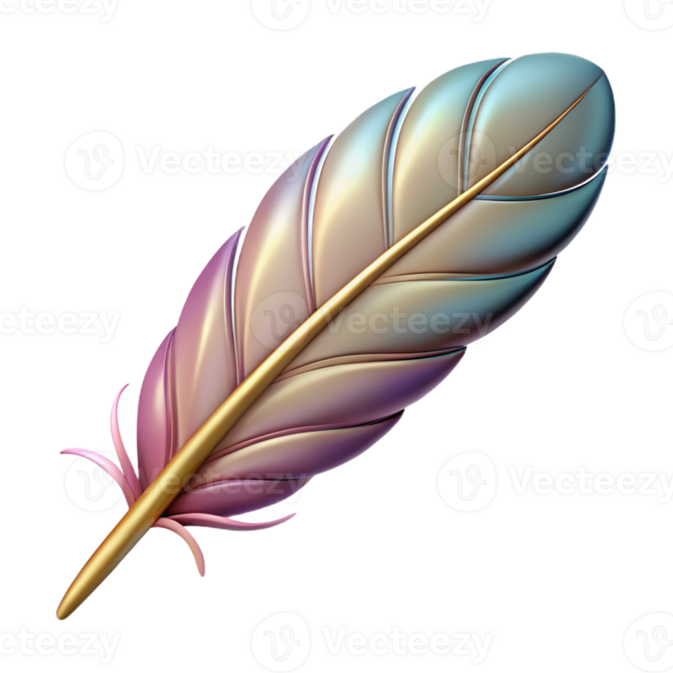 vibrant art deco A single, stylized feather with intricate details with Transparent Background handcrafted png