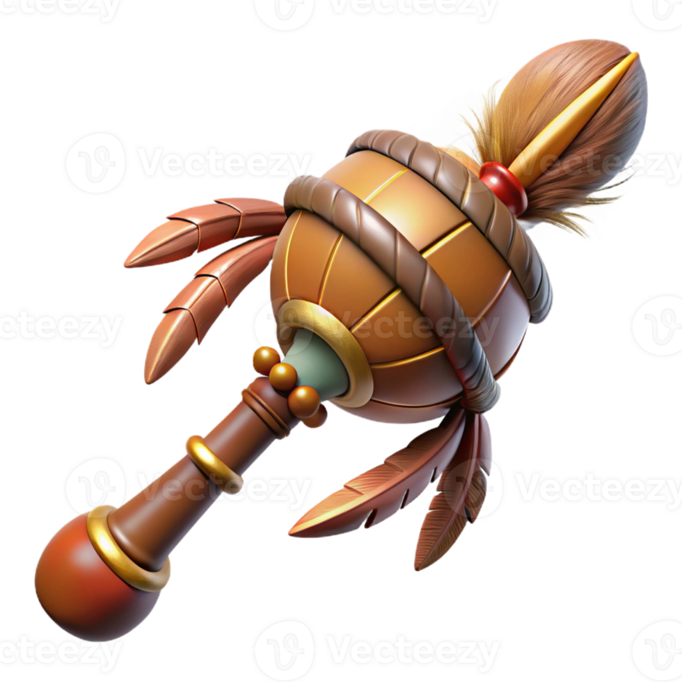 mesmerizing acclaimed Hyper-specific concept art style isolated cutout of a tribal shaman's rattle, ultra-detailed, made of gourds and feathers with Transparent Background png