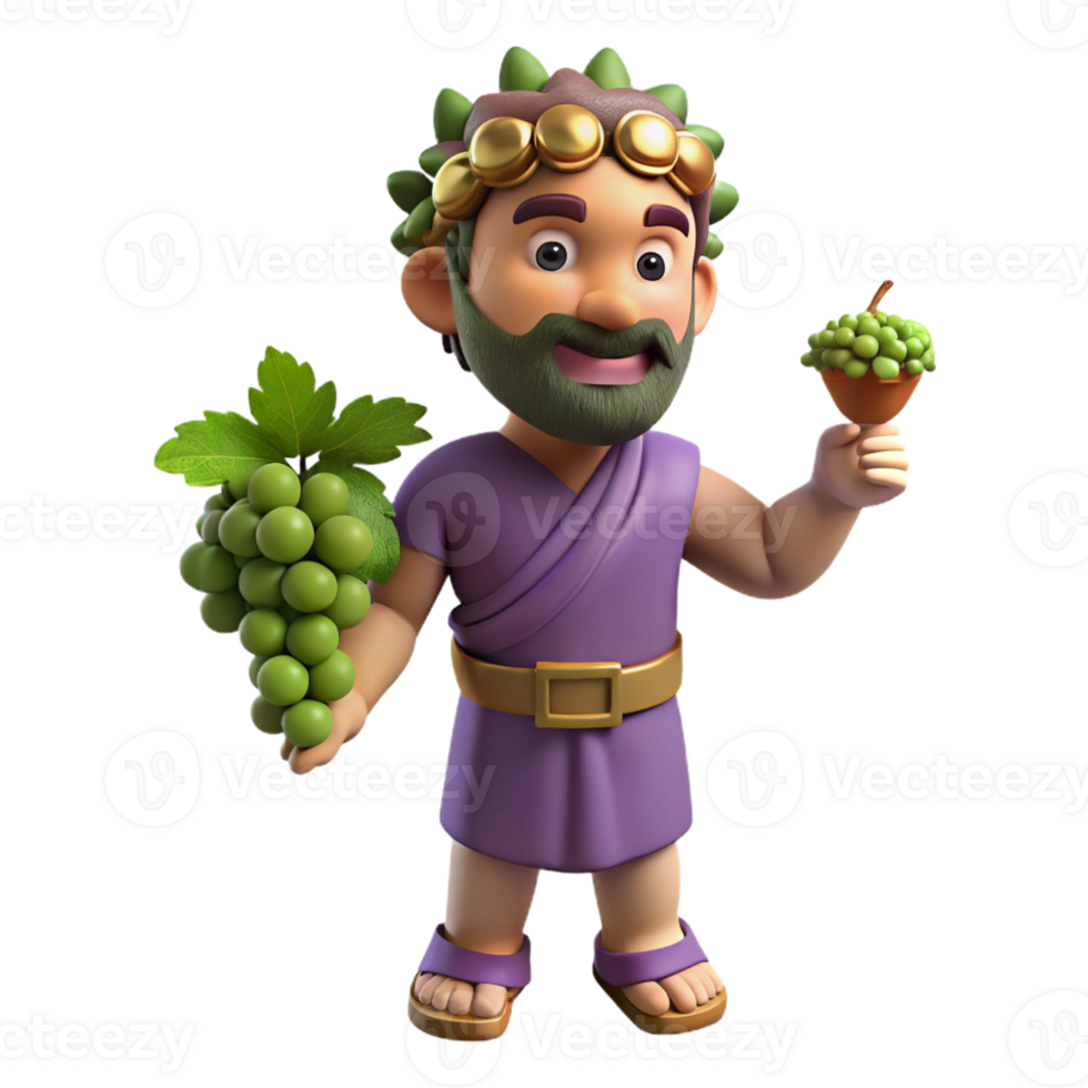 gorgeous contemporary Dionysus, God of Wine, holding a grapevine with Transparent Background museum quality png