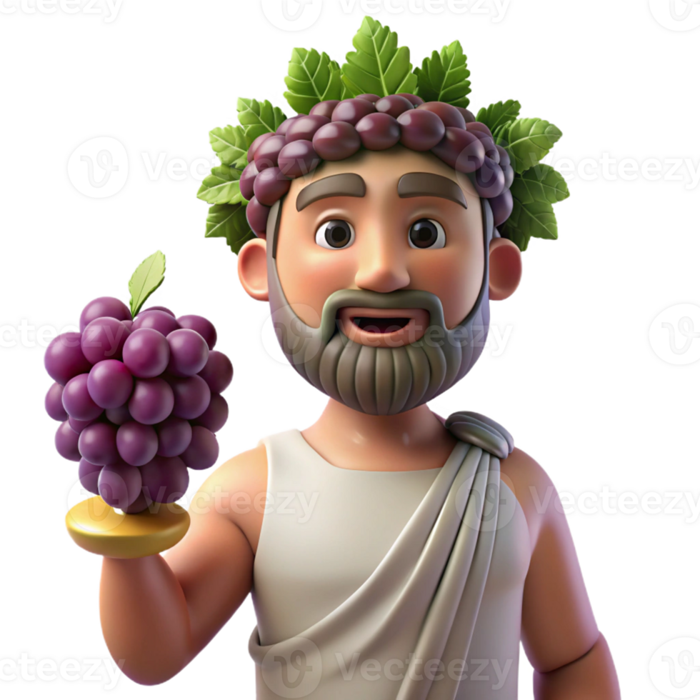 joyful alluring Dionysus, God of Wine, holding a grapevine with Transparent Background luxury png