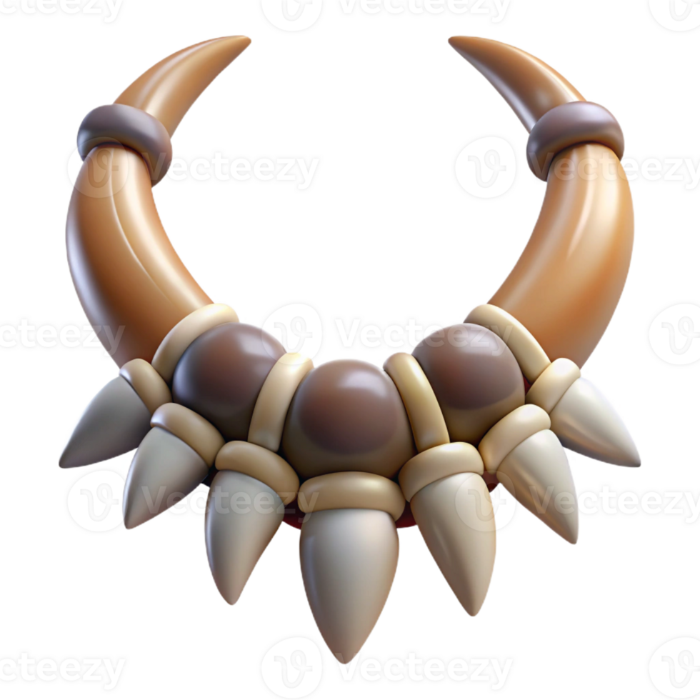 elegant notable Photorealistic professional render of an isolated cutout, ultra-detailed tribal necklace made of teeth and claws with Transparent Background png