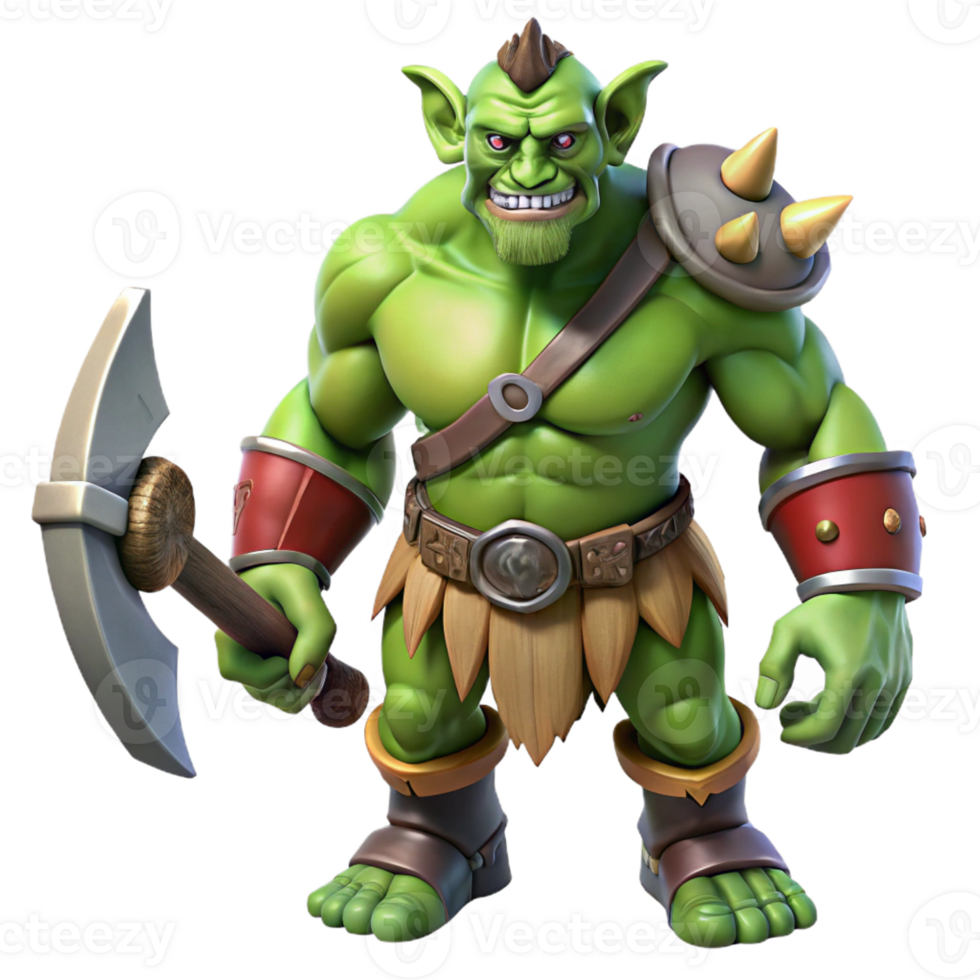 gorgeous notable A powerful orc warrior, battle-axe in hand, scarred face with Transparent Background png
