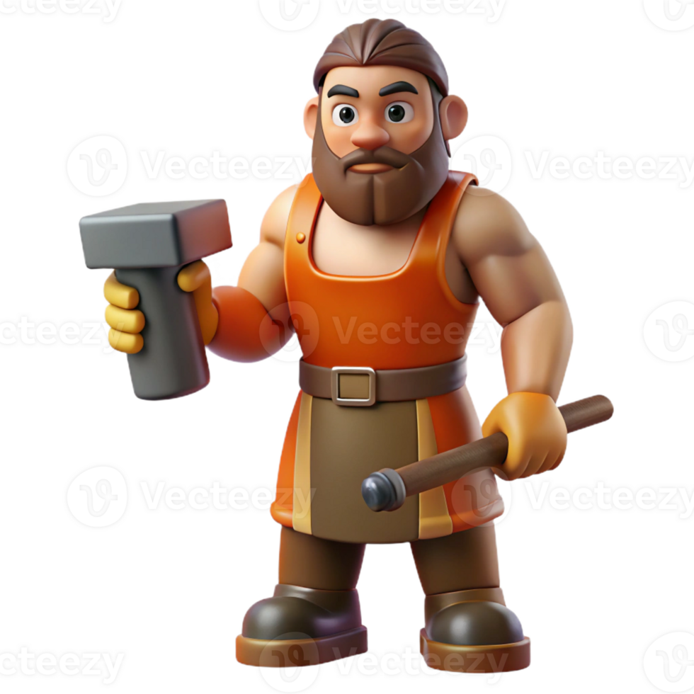 elegant impressionist Hephaestus, God of the Forge, holding a hammer with Transparent Background genuine png