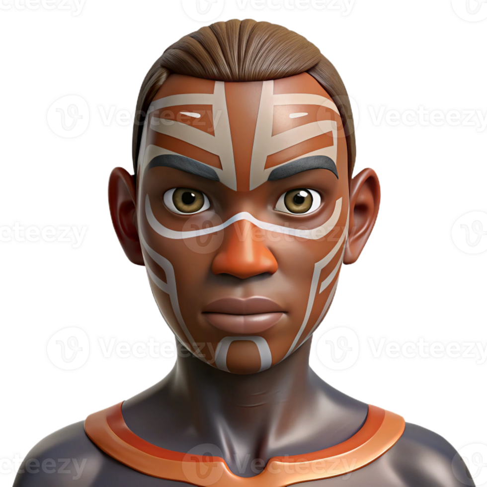 intense alluring Isolated cutout, hyper-specific concept art style, ultra-detailed tribal war paint design on a human face with Transparent Background 8K png