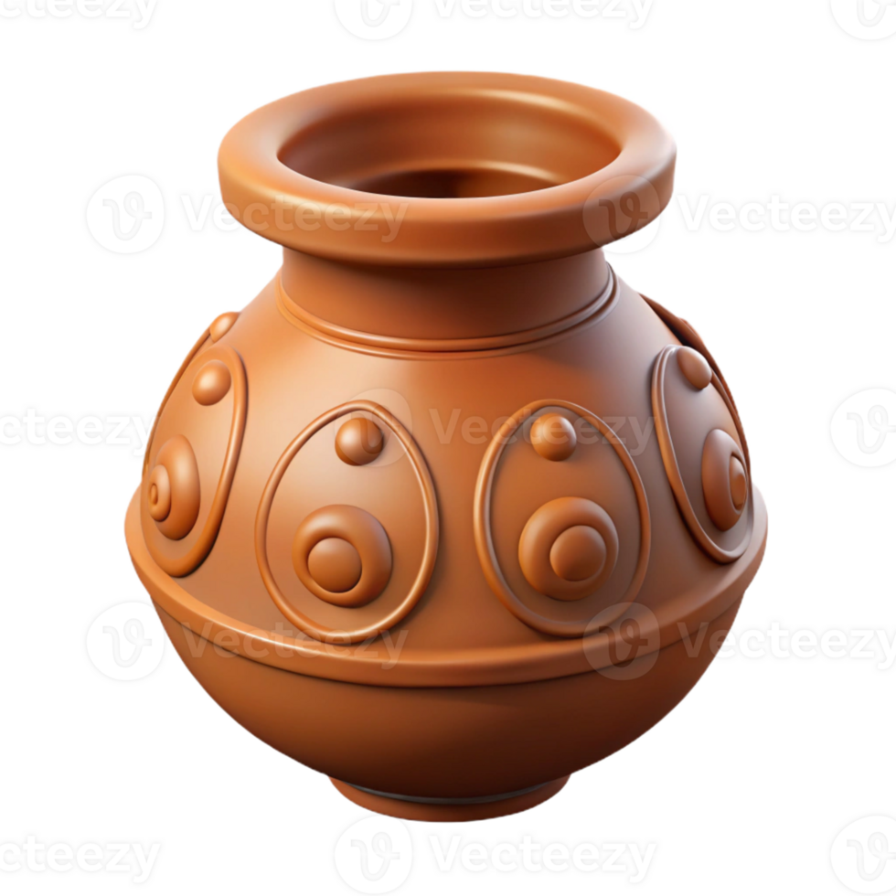 magnificent unforgettable Hyper-specific concept art style isolated cutout, ultra-detailed tribal clay pot with animalistic carvings with Transparent Background png