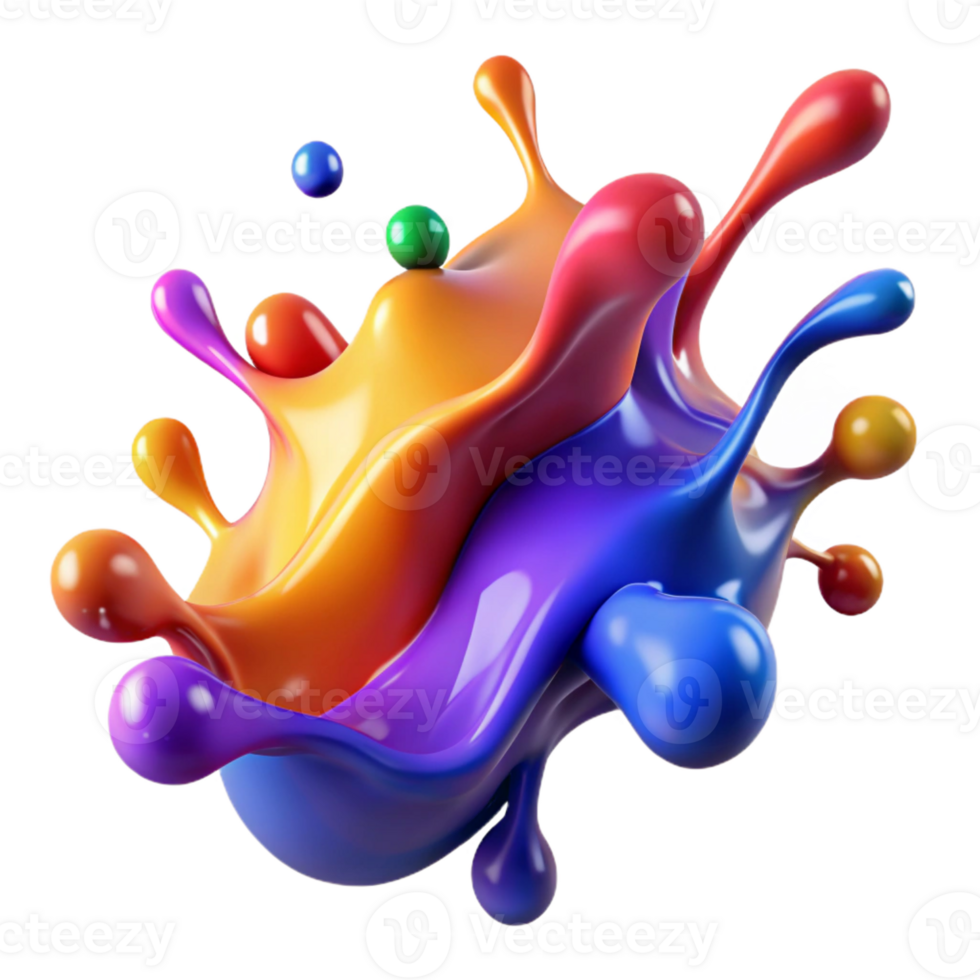 mesmerizing peaceful futuristic A splash of vibrant paint droplets in mid-air with Transparent Background authentic png
