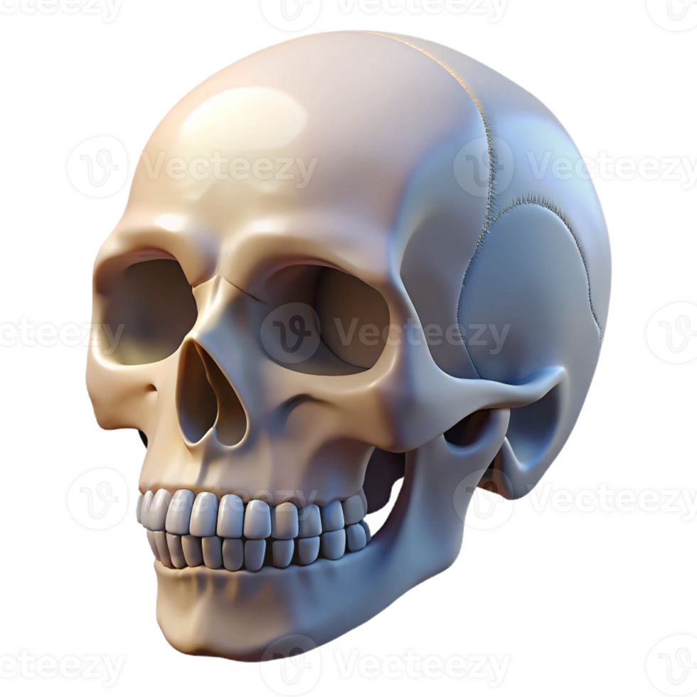 stunning reflective gothic Hyper-specific professional render of a single human skull, anatomical accuracy, isolated cutout with Transparent Background top-tier png