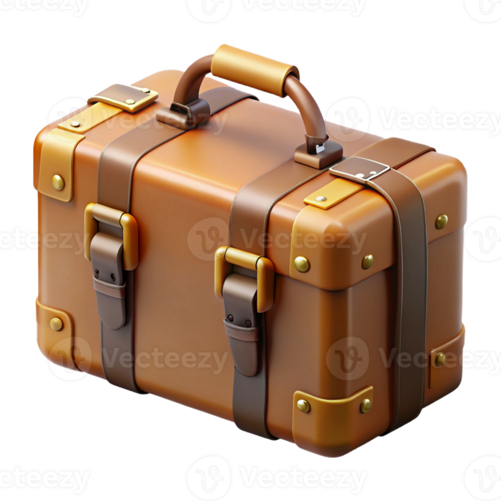 immaculate whimsical nordic Ultra-detailed, isolated cutout of a vintage suitcase with leather straps with Transparent Background professional png