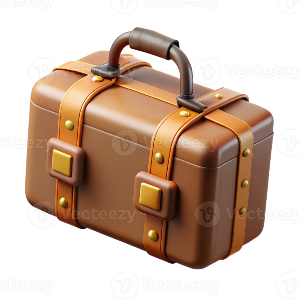 melancholic vibrant Ultra-detailed, isolated cutout of a vintage suitcase with leather straps with Transparent Background crisp png
