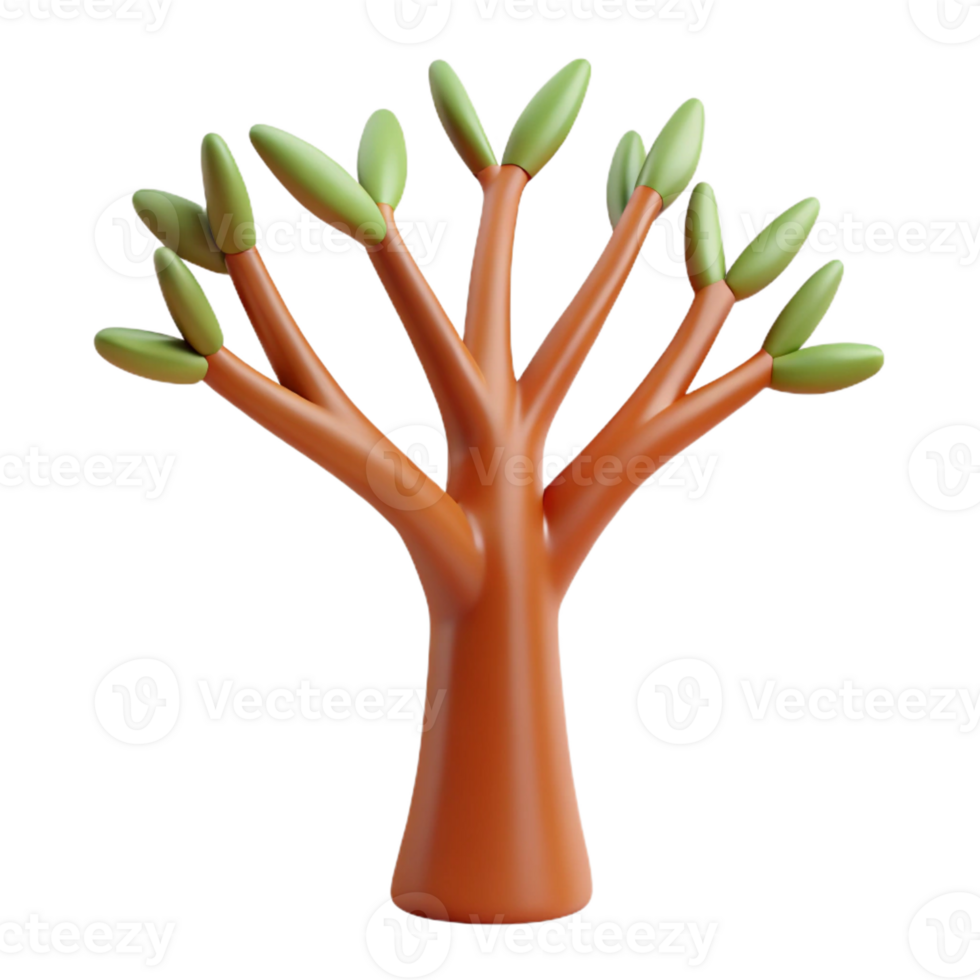 magnificent energetic tropical A single, stylized tree with branches reaching outwards with Transparent Background artisan png