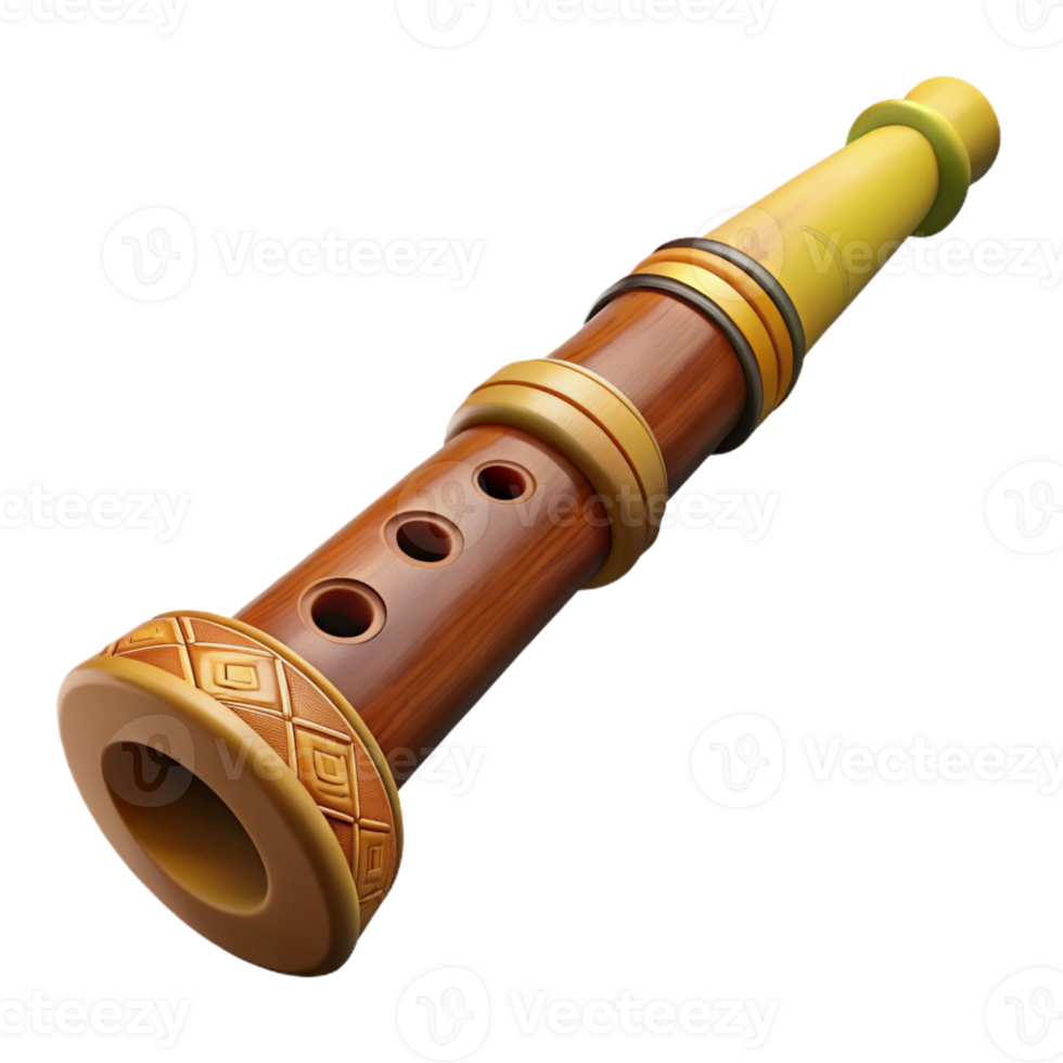 harmonious fascinating Isolated cutout, hyper-specific concept art style, ultra-detailed tribal wooden flute with intricate carvings with Transparent Background studio quality png