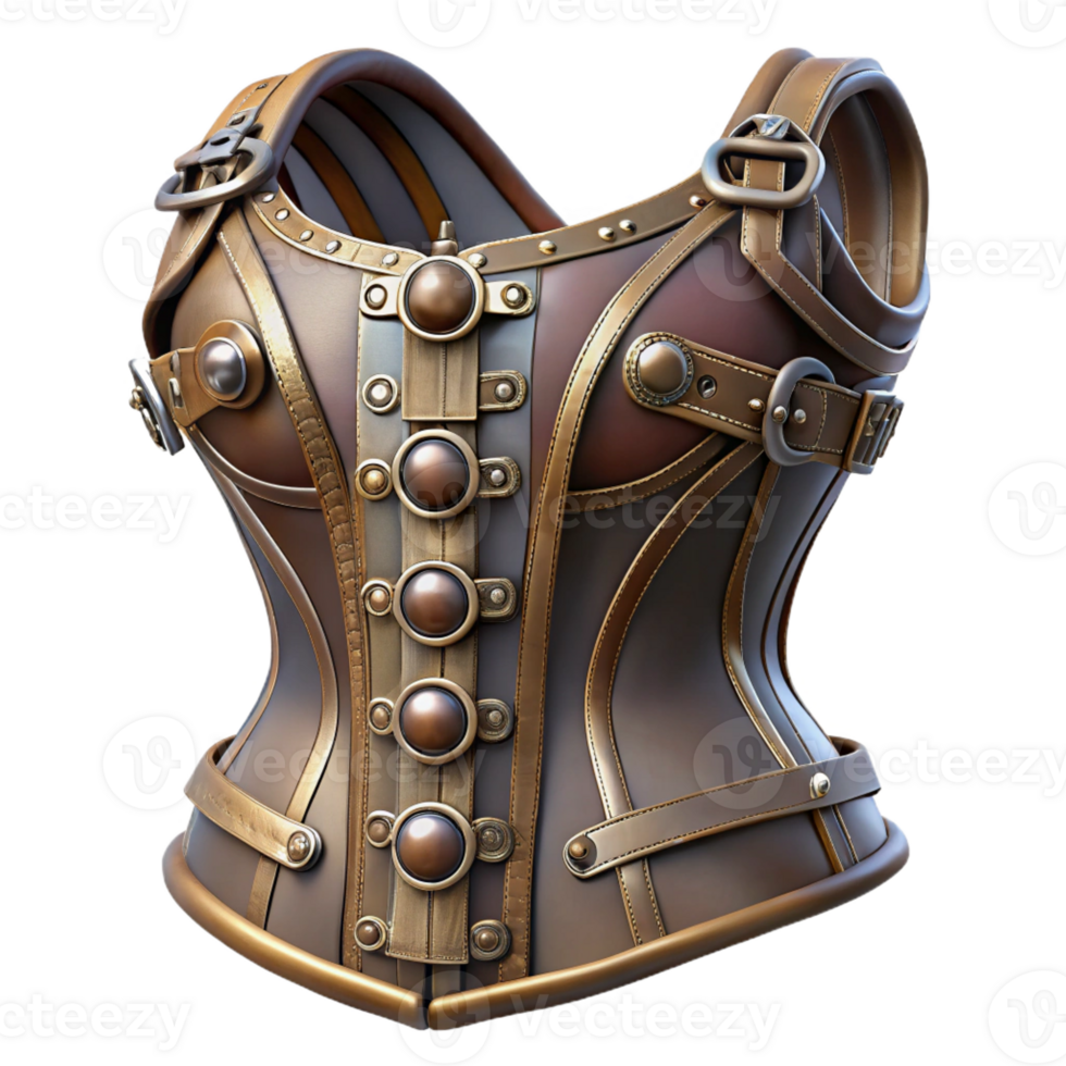 glorious art deco Steampunk corset with metal buckles, laces, and intricate detailing with Transparent Background exclusive png